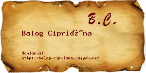 Balog Cipriána névjegykártya